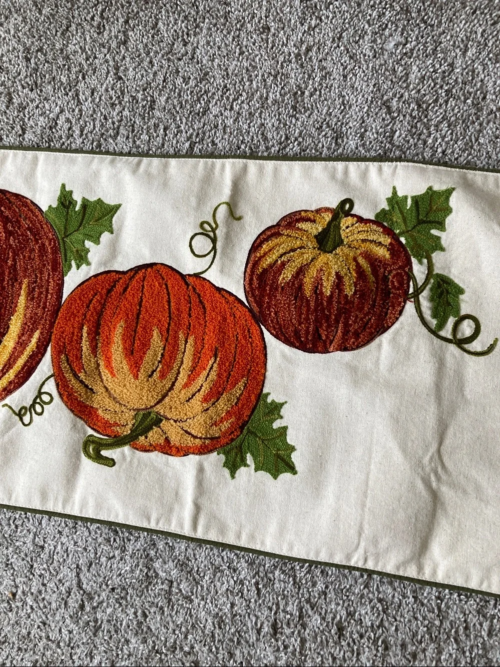 Pumpkin Fall Autumn Harvest Table Runner crewel embroidered Cotton by Domain